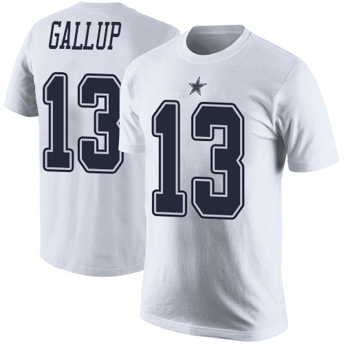 Men Dallas Cowboys White Michael Gallup Rush Pride Name and Number #13 Nike NFL T Shirt->nfl t-shirts->Sports Accessory